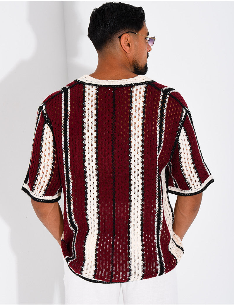 Chemise ajourée à rayures