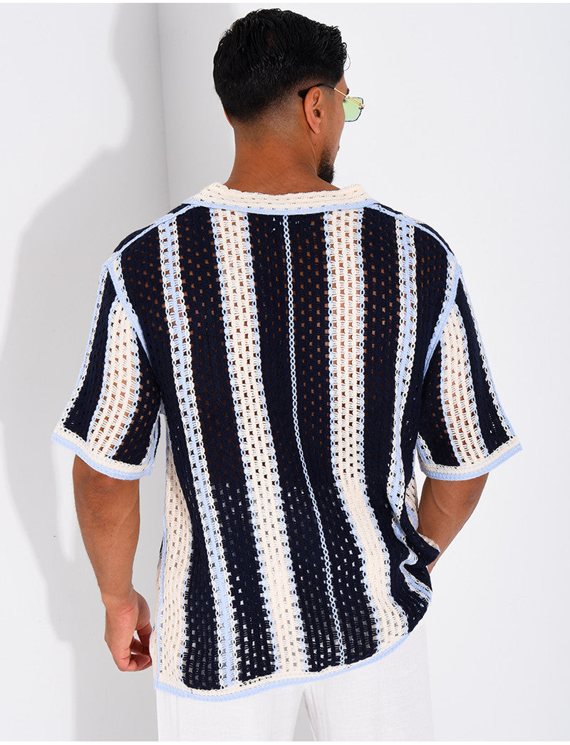 Chemise ajourée à rayures