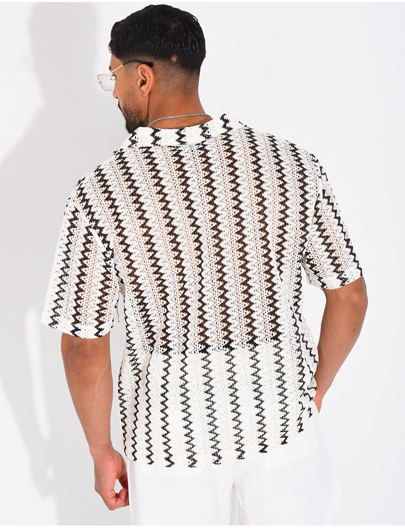 Chemise ajourée à rayures