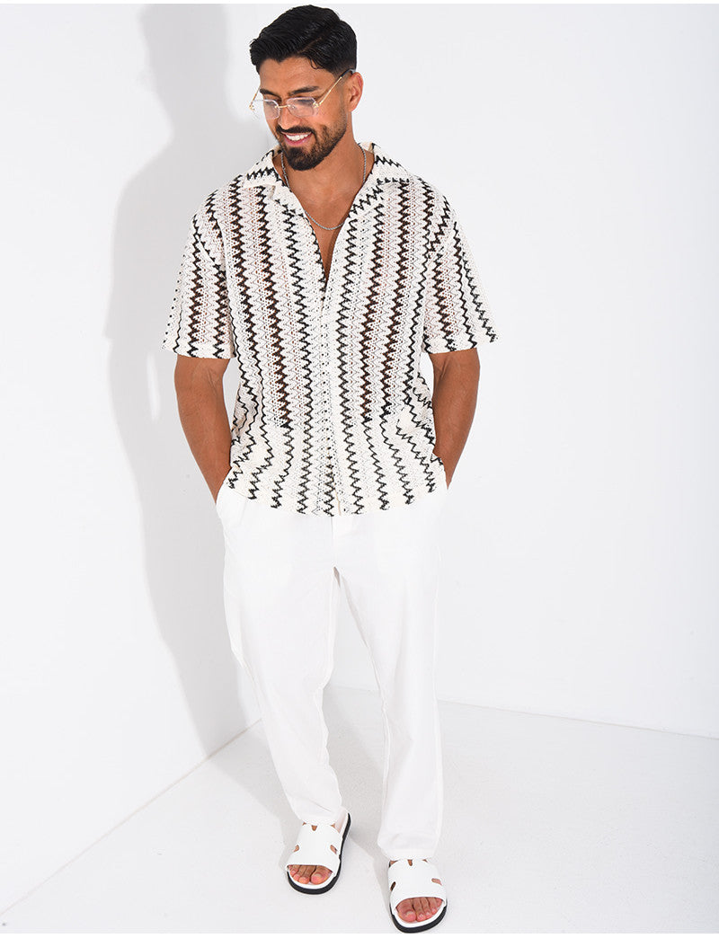 Chemise ajourée à rayures
