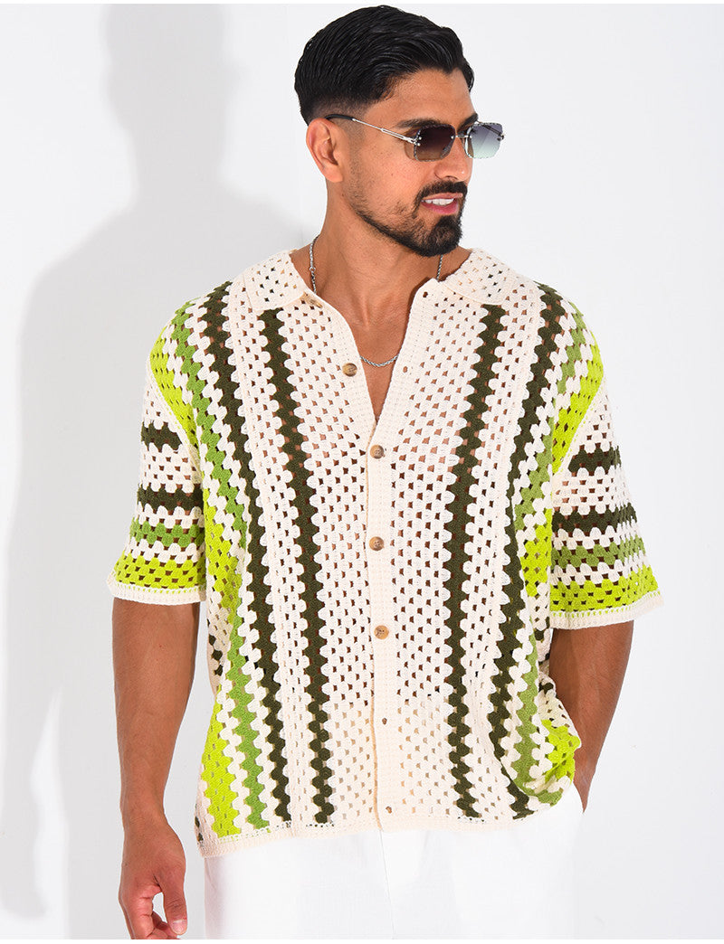 Chemise ajourée à rayures