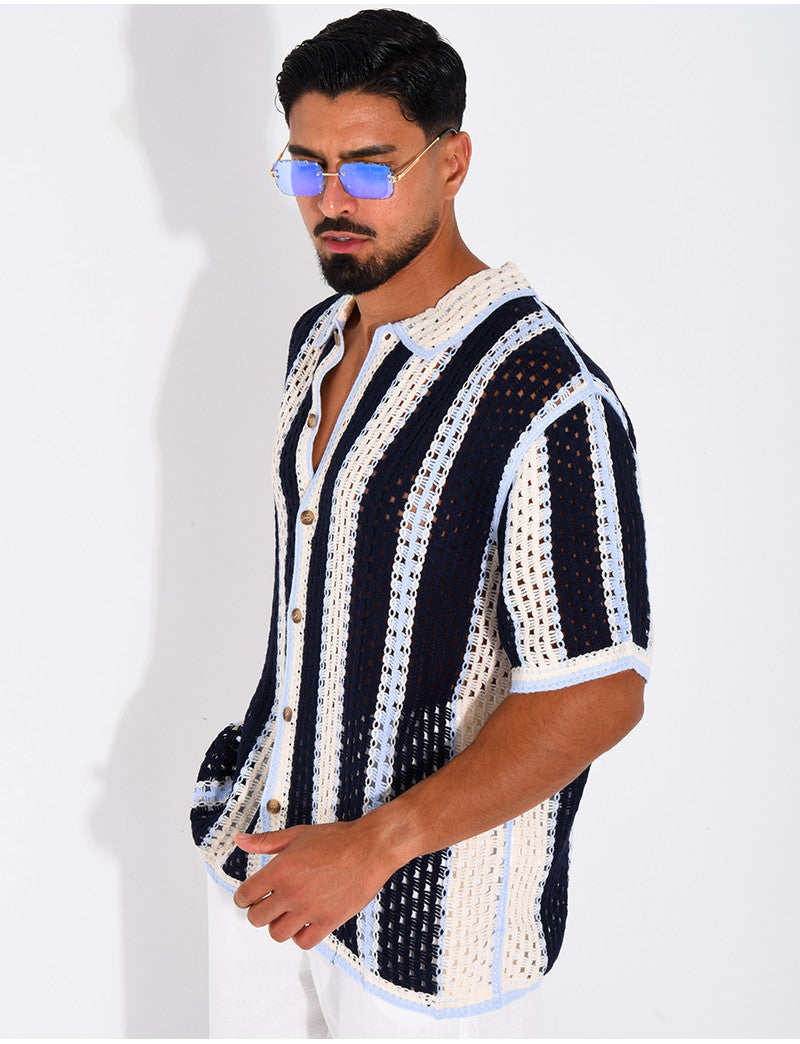 Chemise ajourée à rayures