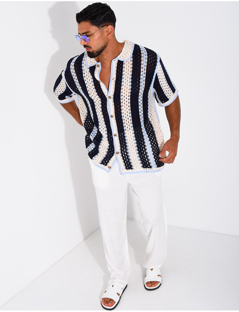Chemise ajourée à rayures