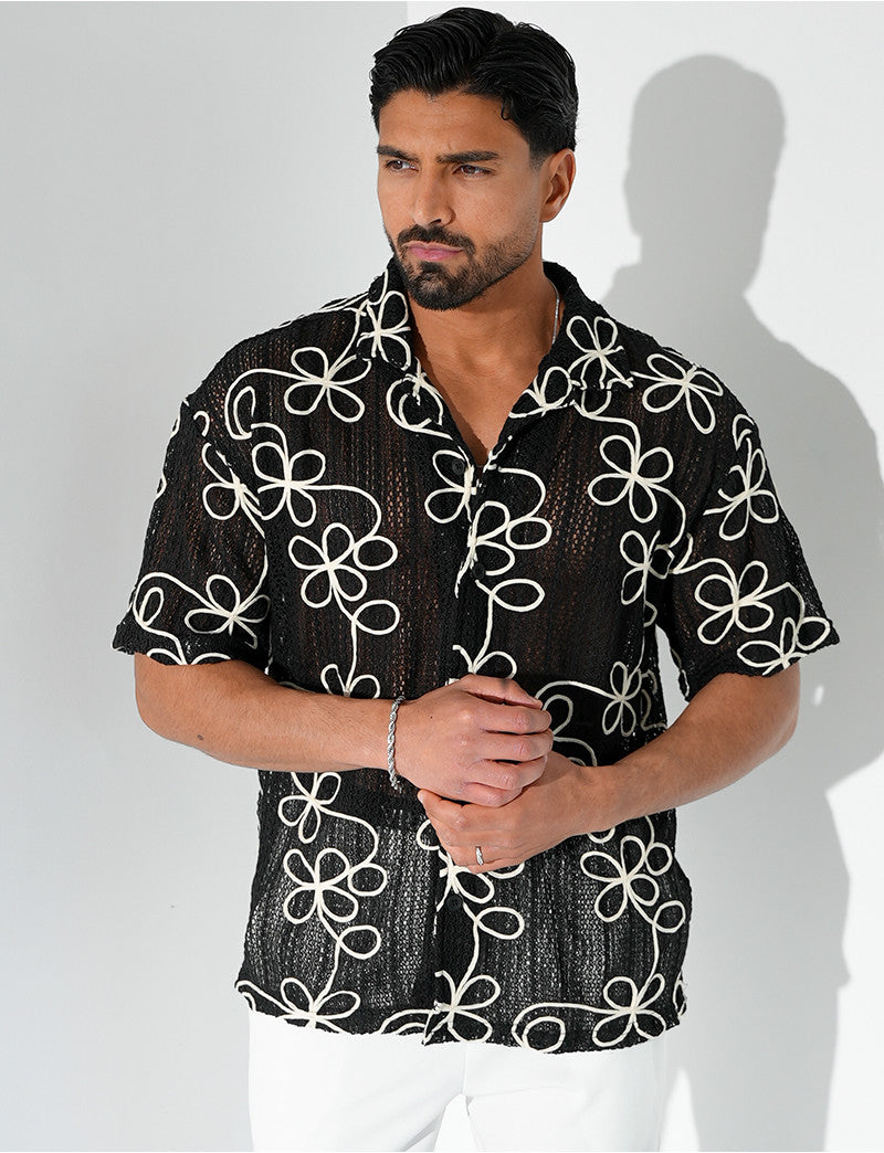 Chemise ajourée brodée
