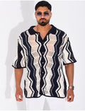 Chemise ajourée manches courtes à motifs