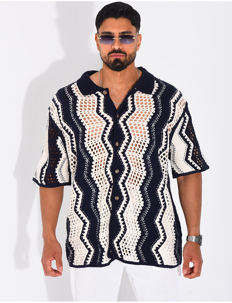 Chemise ajourée manches courtes à motifs