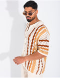 Chemise ajourée manches courtes à motifs