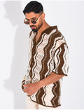 Chemise ajourée manches courtes à motifs