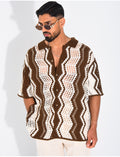 Chemise ajourée manches courtes à motifs