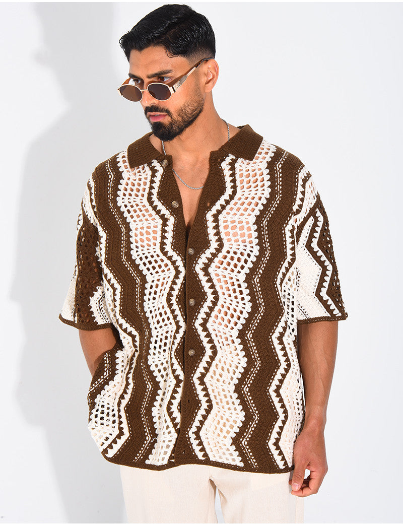 Chemise ajourée manches courtes à motifs