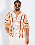 Chemise ajourée manches courtes à motifs