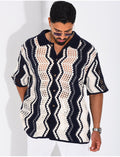 Chemise ajourée manches courtes à motifs