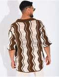 Chemise ajourée manches courtes à motifs