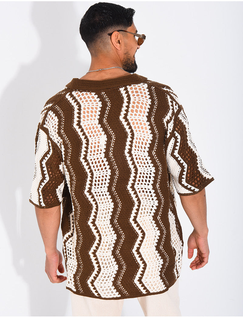 Chemise ajourée manches courtes à motifs