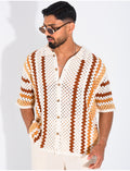 Chemise ajourée manches courtes à motifs