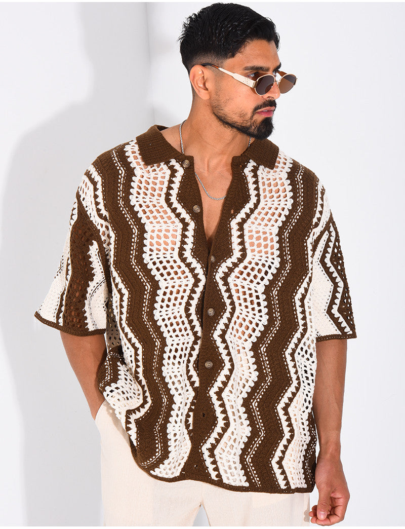 Chemise ajourée manches courtes à motifs