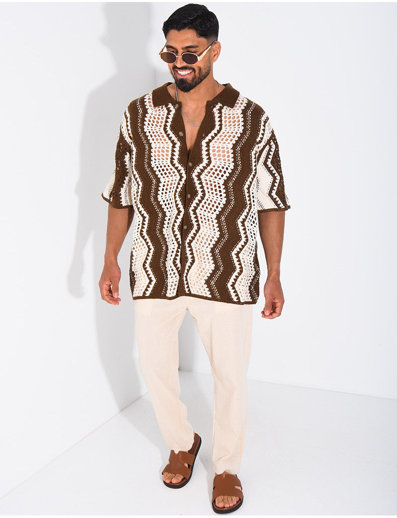 Chemise ajourée manches courtes à motifs