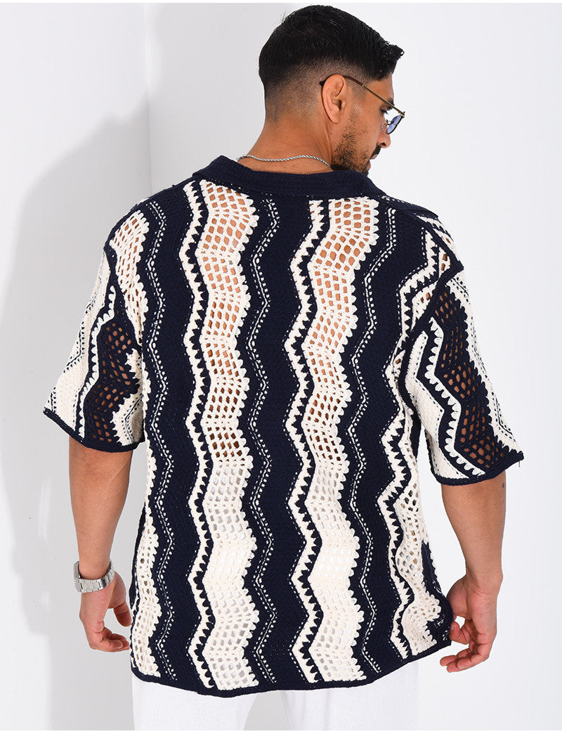 Chemise ajourée manches courtes à motifs