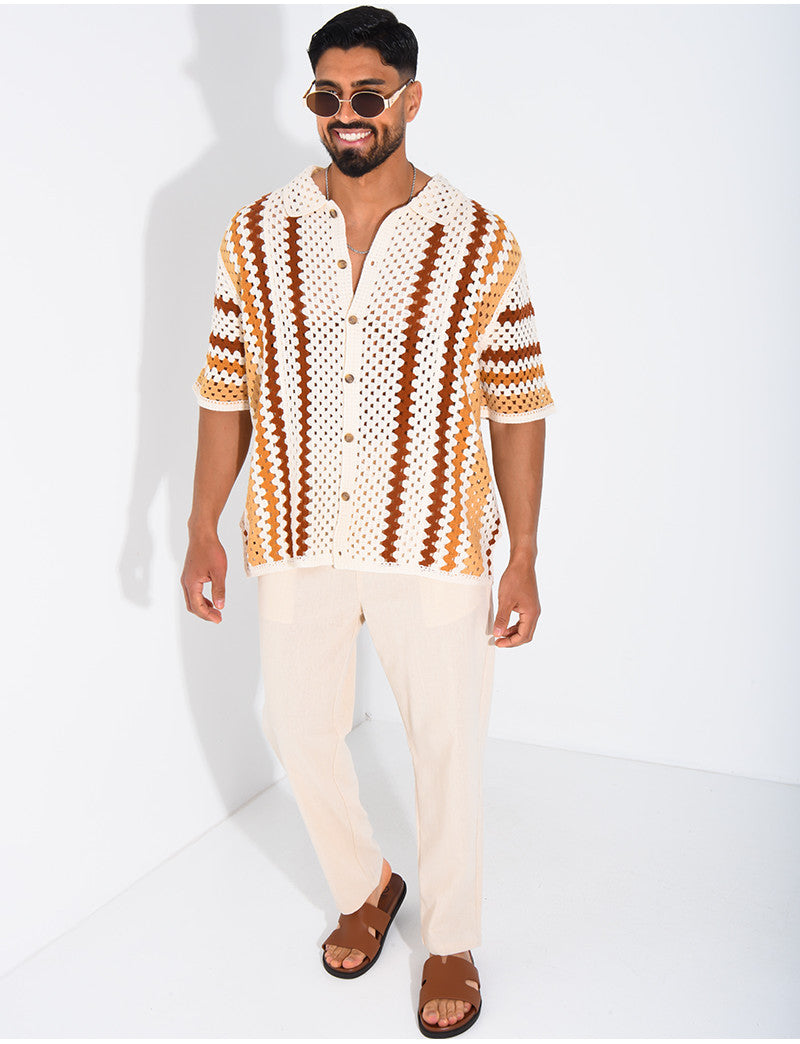 Chemise ajourée manches courtes à motifs
