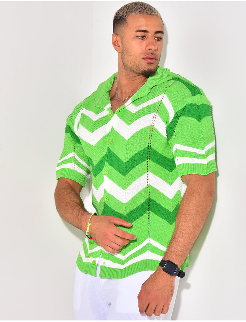 Chemise côtelée à rayures en zig zag
