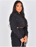 Chemise courte à poches cargo & strass