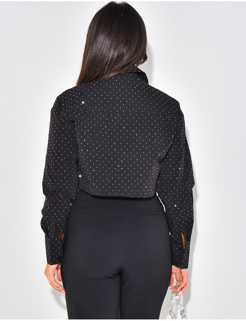 Chemise courte à poches cargo & strass
