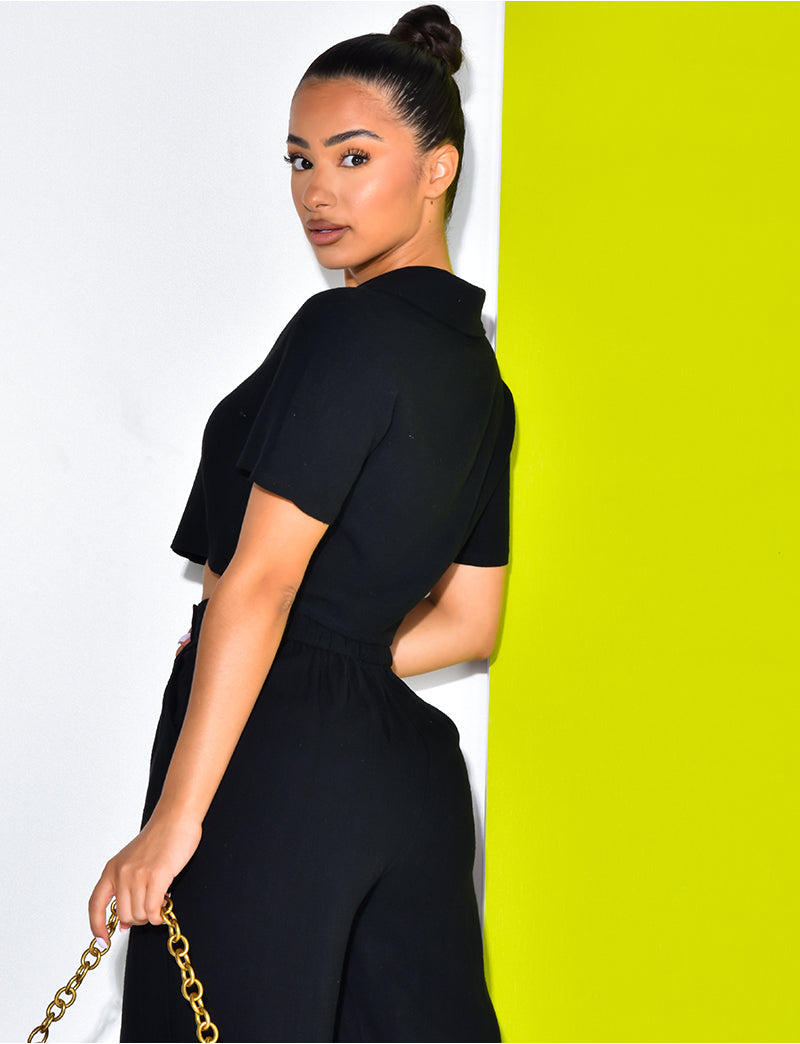 Blouse courte en lin à boutons