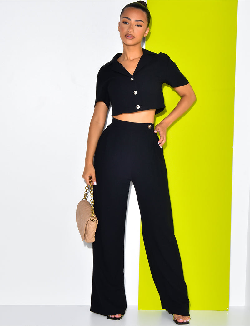 Blouse courte en lin à boutons