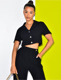 Blouse courte en lin à boutons