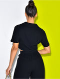Blouse courte en lin à boutons