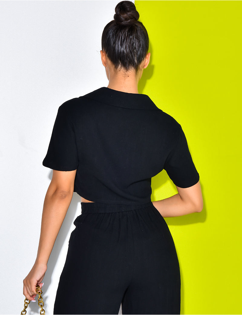 Blouse courte en lin à boutons