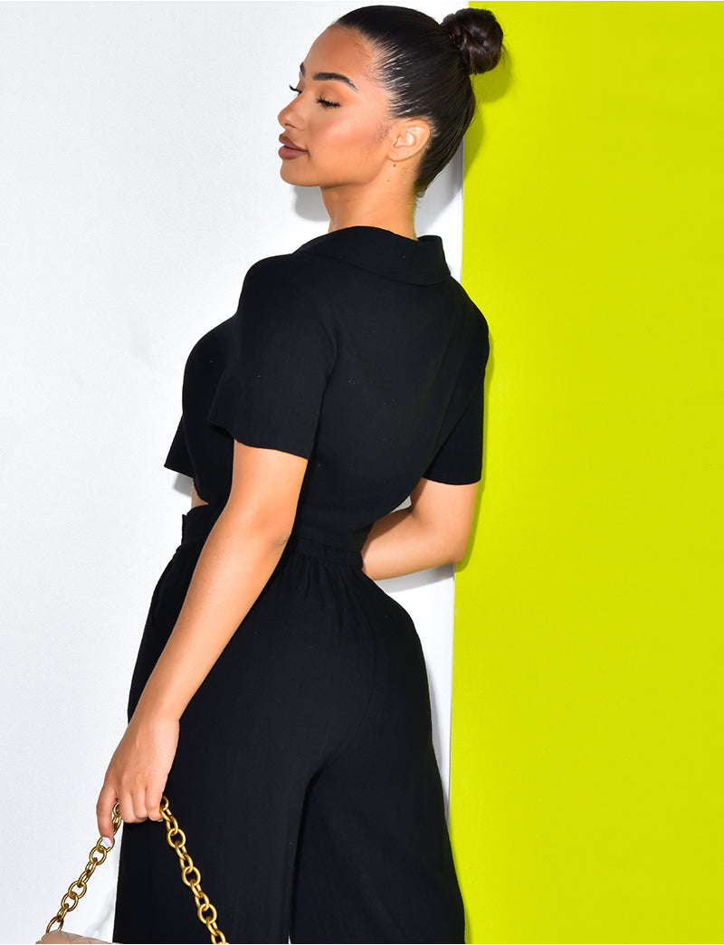 Blouse courte en lin à boutons