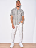 Chemise en lin à manches courtes avec rayures
