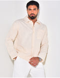 Chemise en lin manches longues à motifs brodés sur les manches