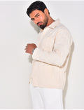Chemise en lin manches longues à motifs brodés sur les manches