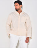 Chemise en lin manches longues à motifs brodés sur les manches