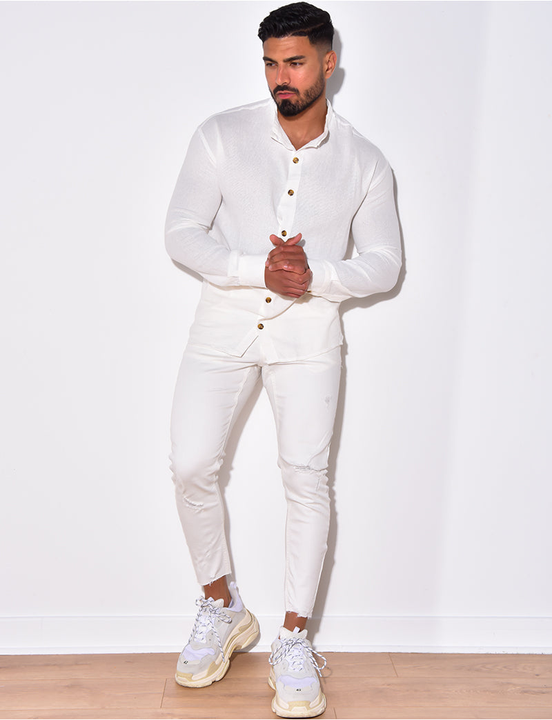 Chemise fine manche longues à petit col