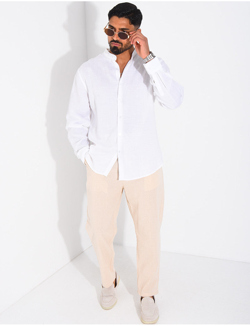 Chemise Homme en lin à col rond