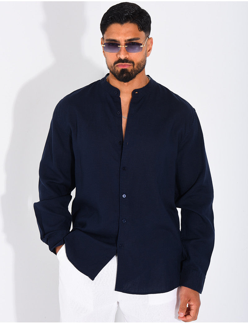 Chemise Homme en lin à col rond
