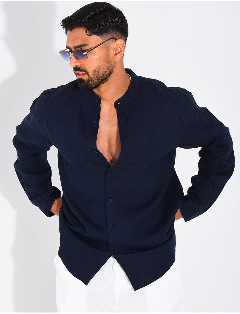 Chemise Homme en lin à col rond