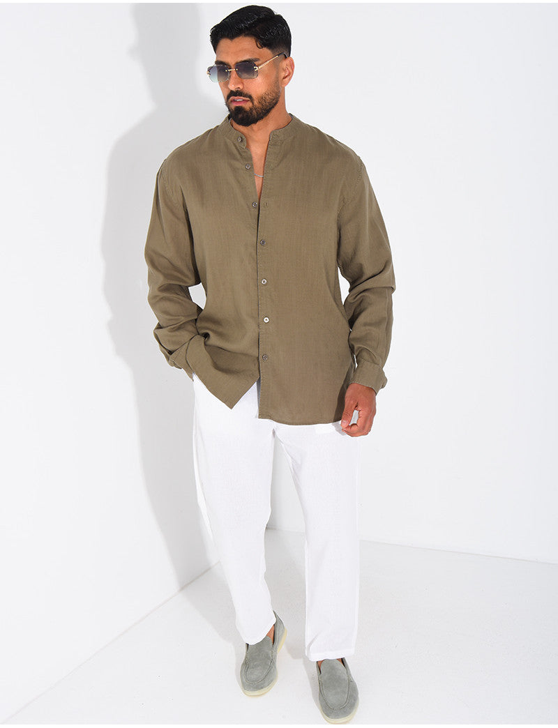 Chemise Homme en lin à col rond