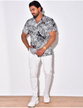Chemise manches courtes à motifs feuilles