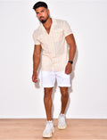 Chemise manches courtes à rayures et poche