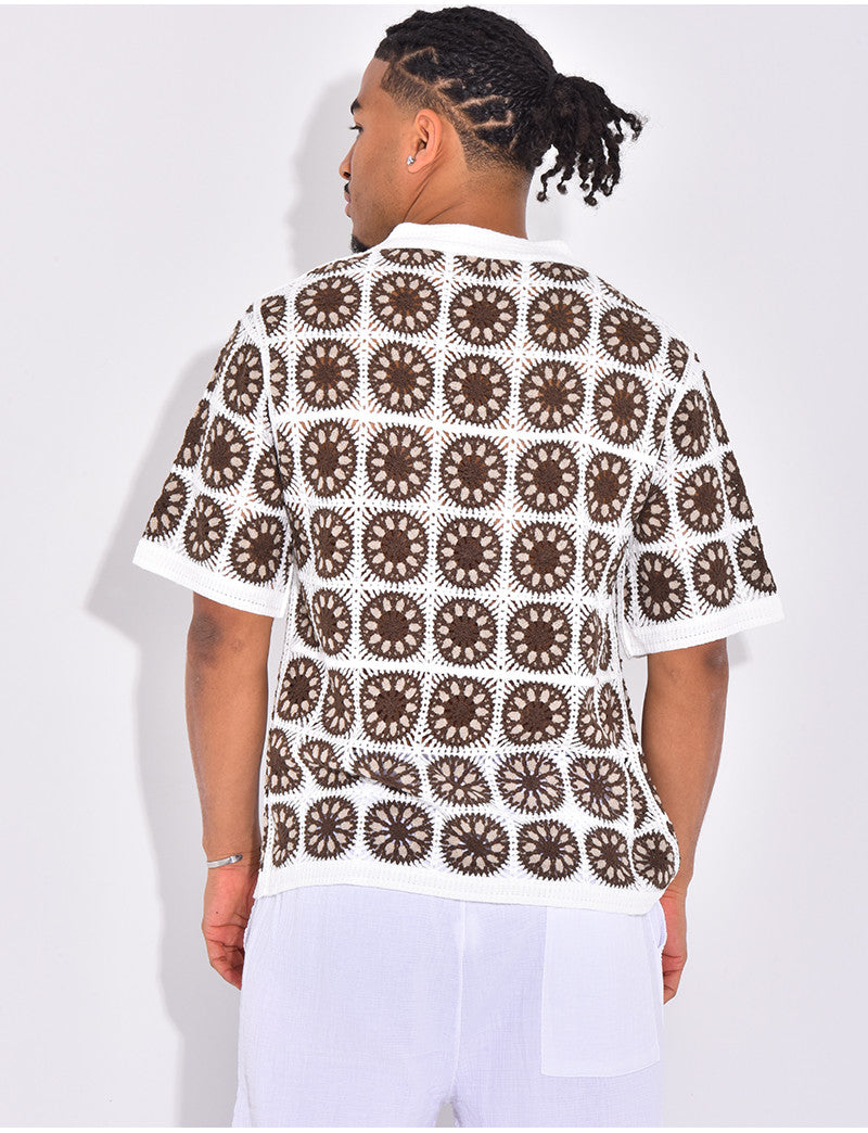 Chemise manches courtes ajourées à motifs