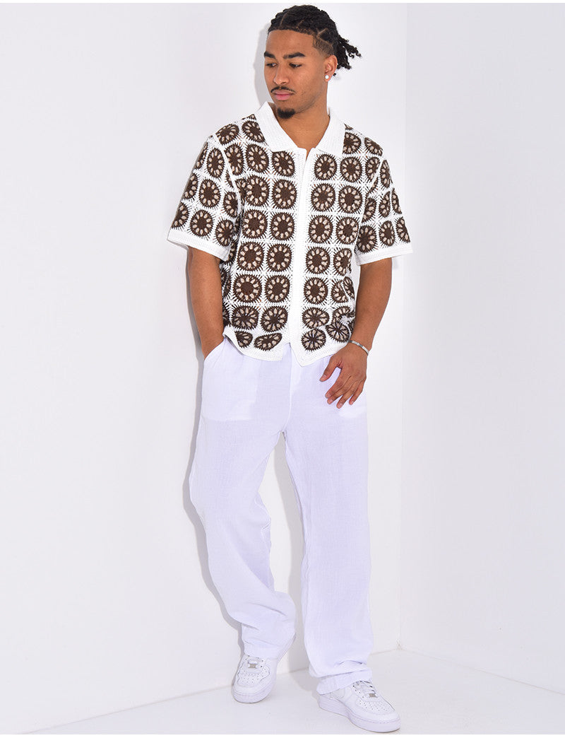 Chemise manches courtes ajourées à motifs