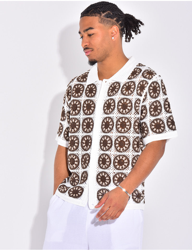 Chemise manches courtes ajourées à motifs