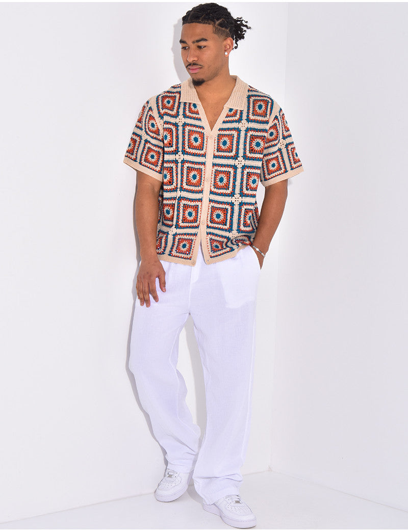 Chemise manches courtes ajourées à motifs