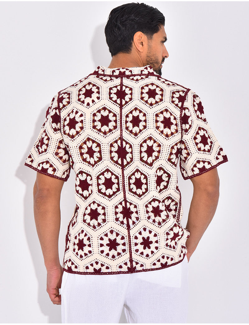 Chemise manches courtes ajourées à motifs
