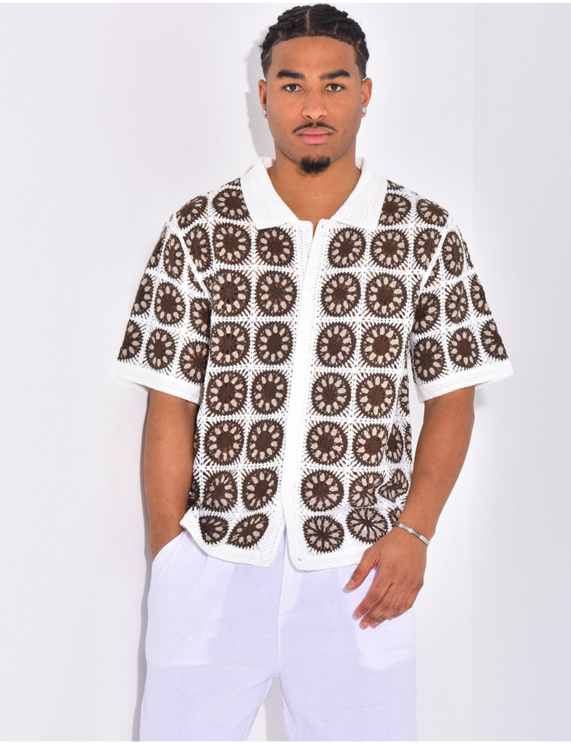 Chemise manches courtes ajourées à motifs