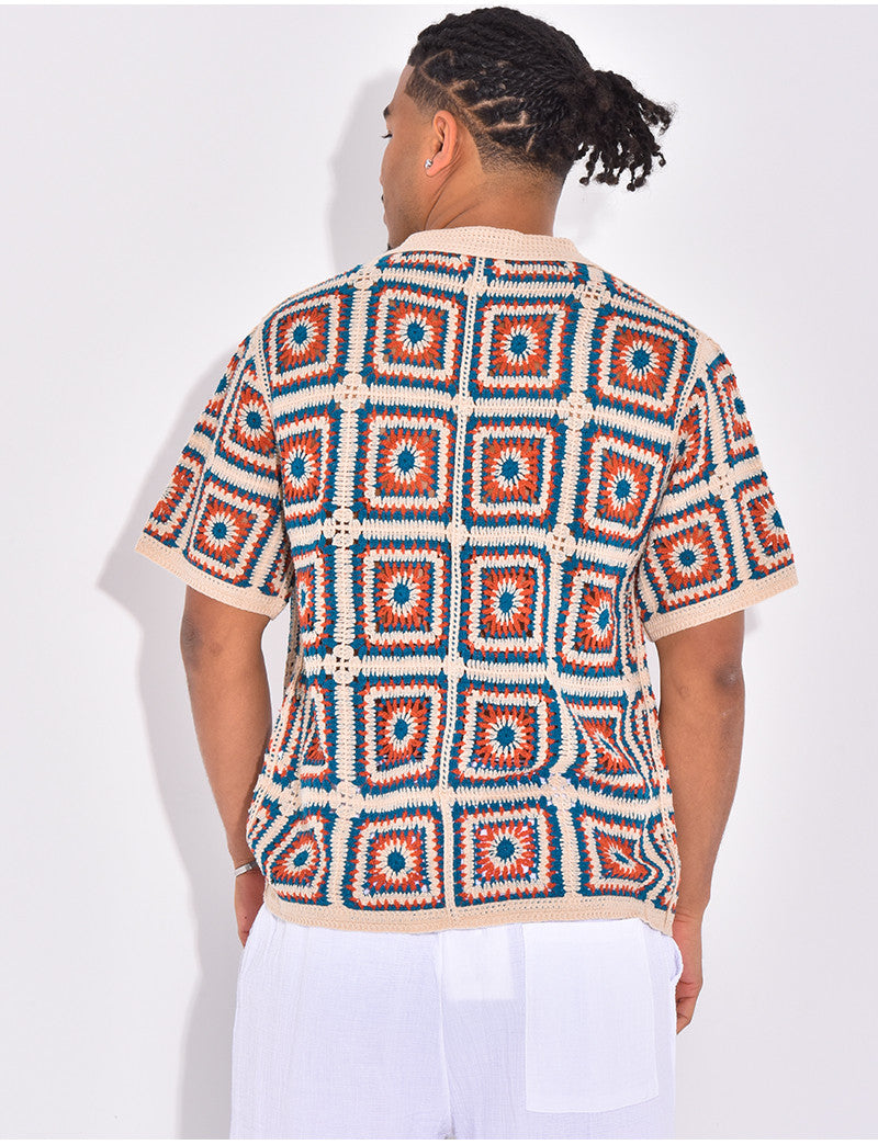 Chemise manches courtes ajourées à motifs